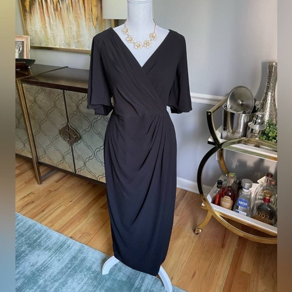 Maggy London Black Midi Wrap Dress size 6 NWT